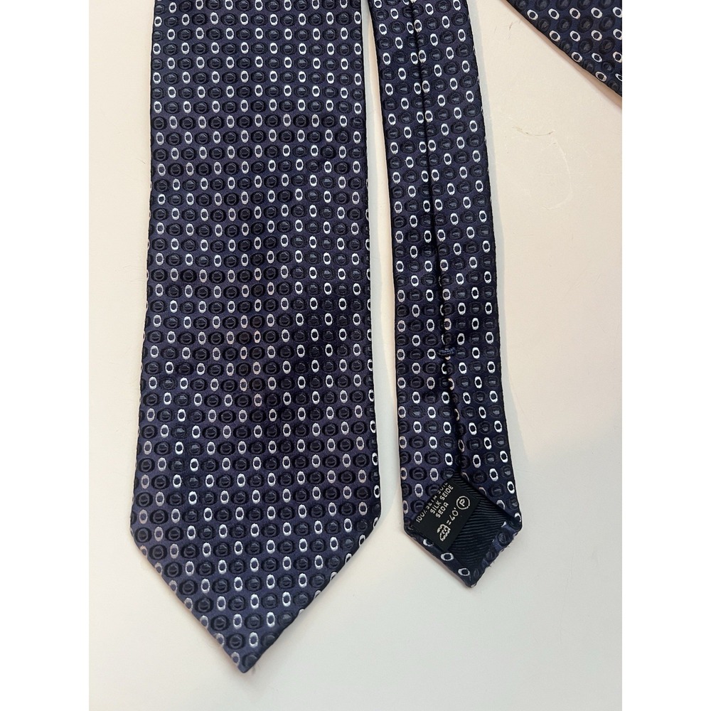Ermenegildo Zegna Navy Blue Silver Geometric 100% Silk Men's Luxury Tie